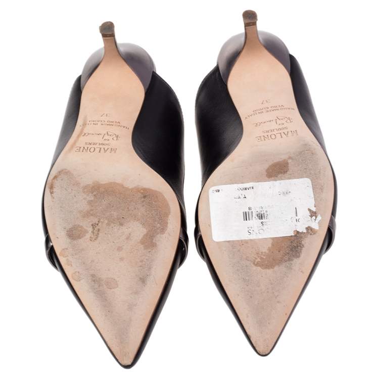 Pre Owned Malone Souliers by Roy Luwolt Black Leather Marion Pointed Toe Slingback Sandals Size 37
