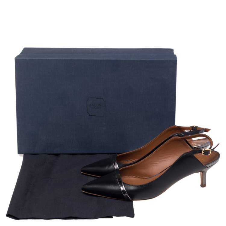 Pre Owned Malone Souliers by Roy Luwolt Black Leather Marion Pointed Toe Slingback Sandals Size 37