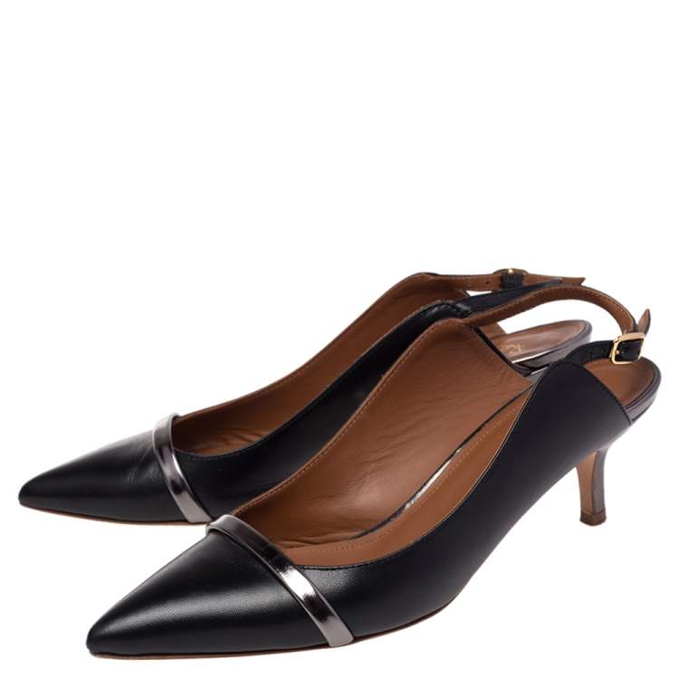 Pre Owned Malone Souliers by Roy Luwolt Black Leather Marion Pointed Toe Slingback Sandals Size 37