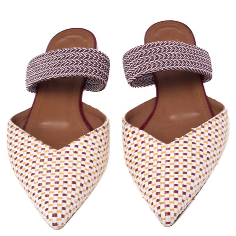 Pre Owned Malone Souliers Multicolor Woven Raffia Maisie Pointed Toe Flat Mules Size 39