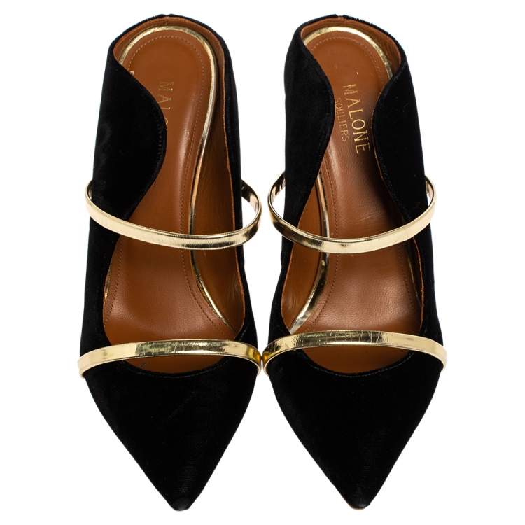 Pre Owned Malone Souliers Black Velvet Maureen Mule Sandals Size 39
