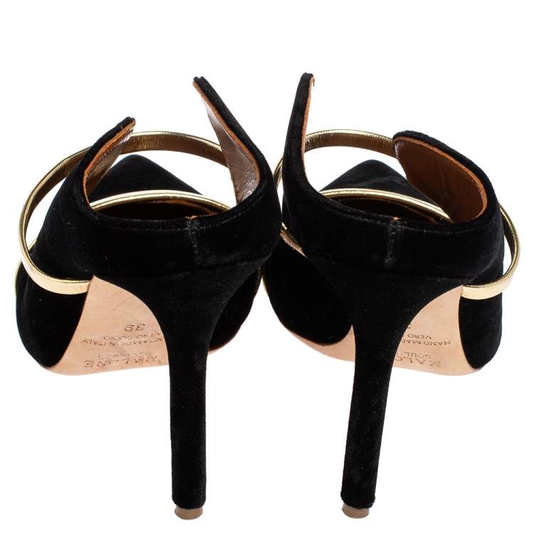 Pre Owned Malone Souliers Black Velvet Maureen Mule Sandals Size 39