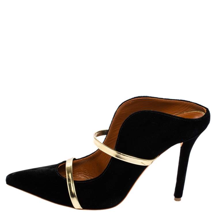 Pre Owned Malone Souliers Black Velvet Maureen Mule Sandals Size 39