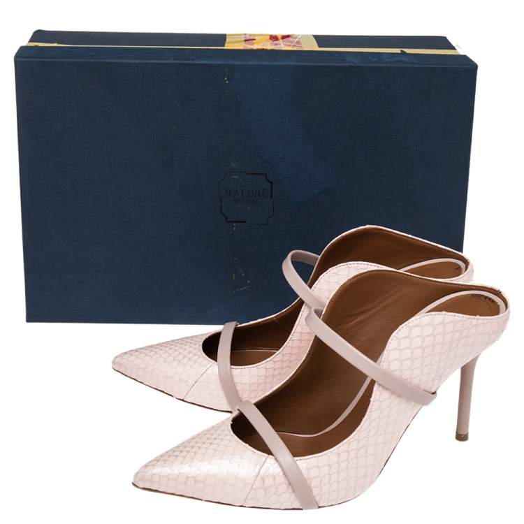Pre Owned Malone Souliers Pink/Silver Elaphe Leather Maureen Pointed Toe Mules Sandals Size 37.5