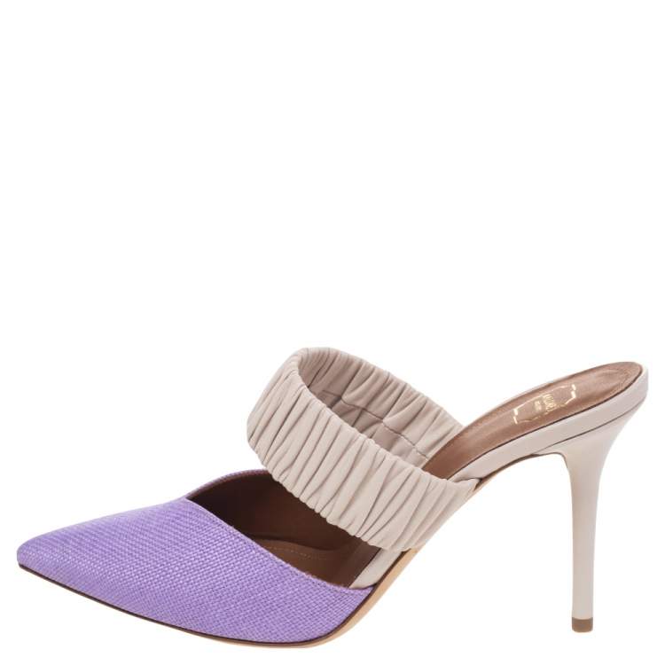 Pre Owned Malone Souliers Purple/Cream Raffia And Leather Mathilda Mules Size 37