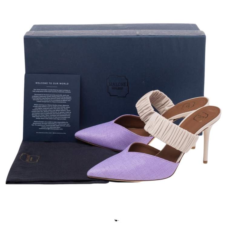 Pre Owned Malone Souliers Purple/Cream Raffia And Leather Mathilda Mules Size 37