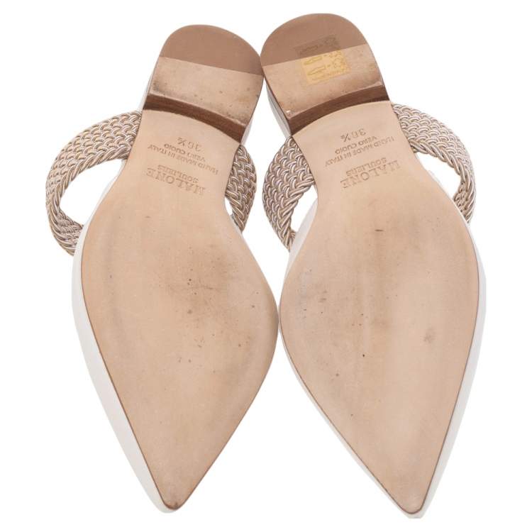 Pre Owned Malone Souliers Cream Leather And Fabric Maisie Pointed Toe Mules Size 36.5