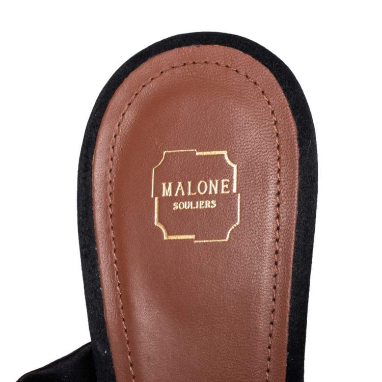 Pre Owned Malone Souliers Black Satin Crystal Buckle Maisie Mules Size 41