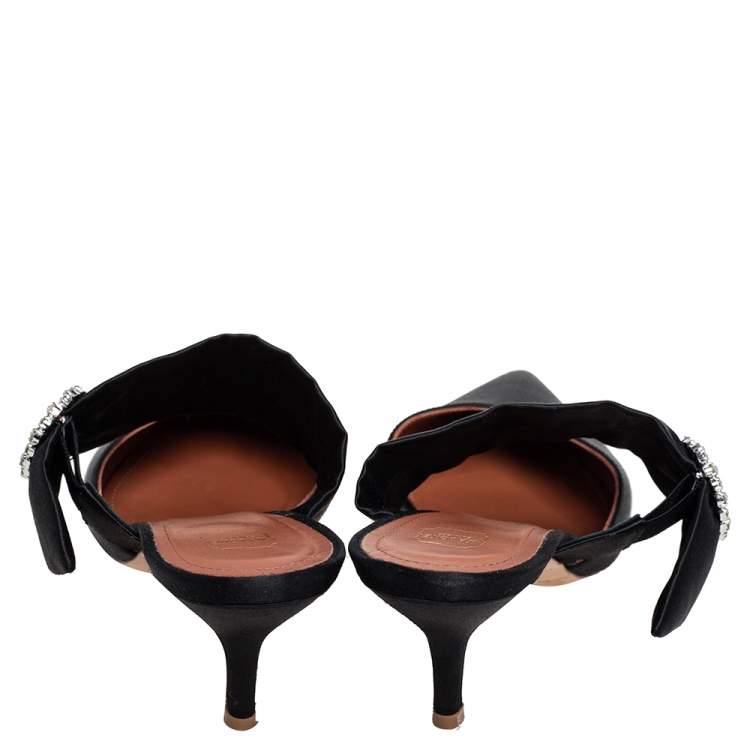 Pre Owned Malone Souliers Black Satin Crystal Buckle Maisie Mules Size 41