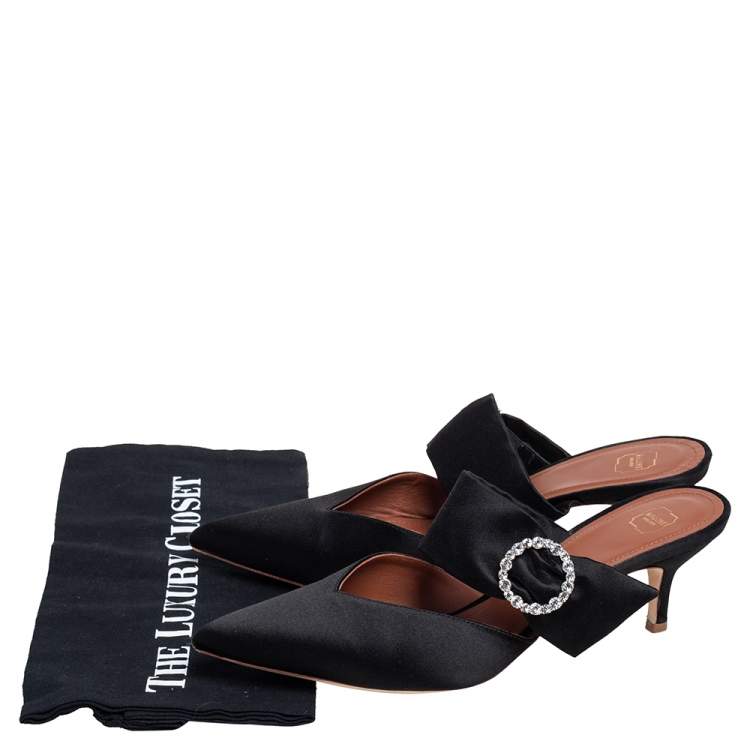 Pre Owned Malone Souliers Black Satin Crystal Buckle Maisie Mules Size 41