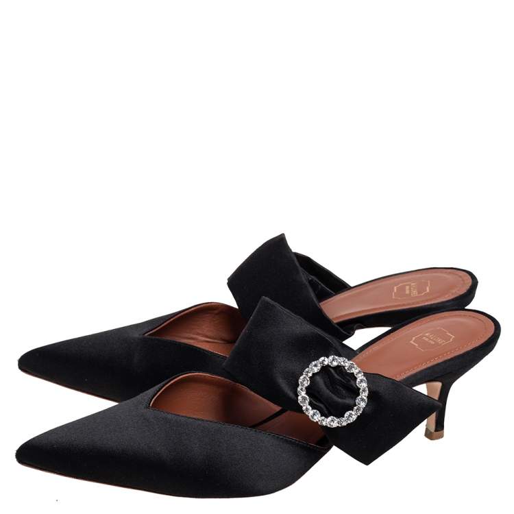 Pre Owned Malone Souliers Black Satin Crystal Buckle Maisie Mules Size 41