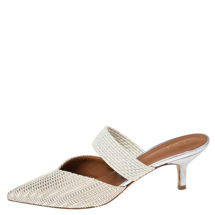 Pre Owned Malone Souliers Woven Fabric Maisie Slide Sandals Size 37