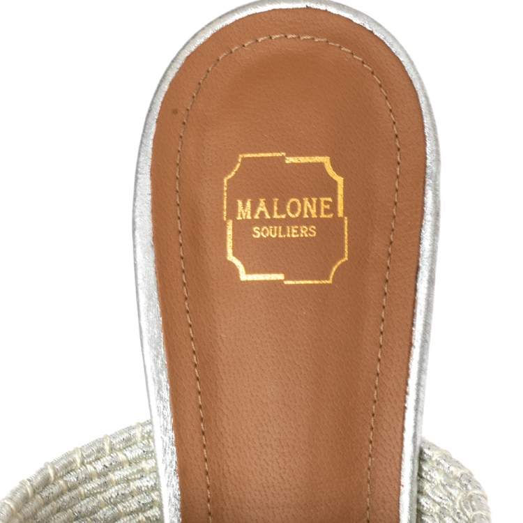 Pre Owned Malone Souliers Woven Fabric Maisie Slide Sandals Size 37