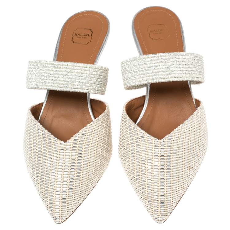 Pre Owned Malone Souliers Woven Fabric Maisie Slide Sandals Size 37
