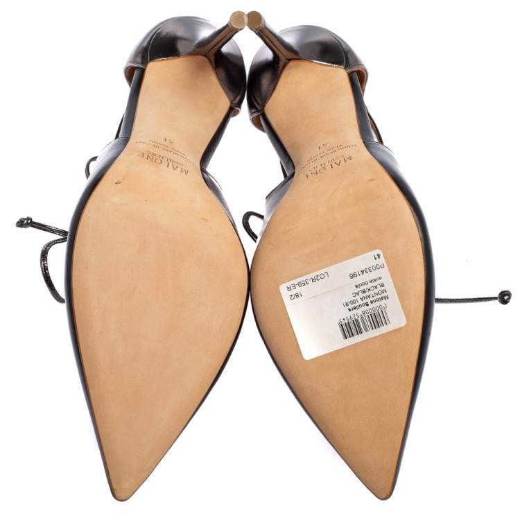 Pre Owned Malone Souliers Black Leather Montana Pointed Toe Lace Up Booties Size 41