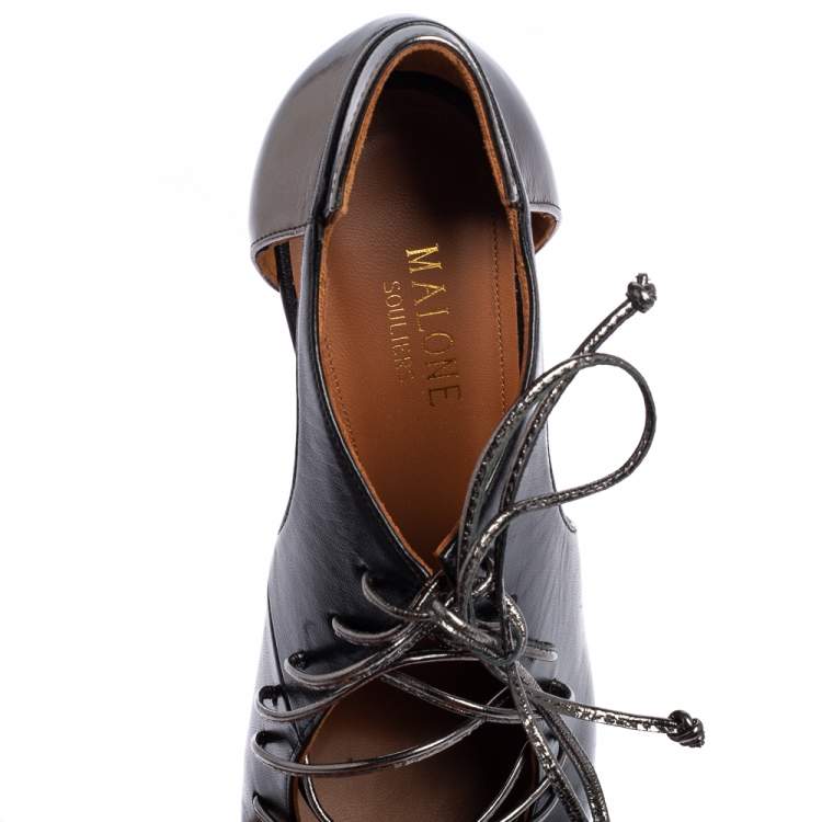 Pre Owned Malone Souliers Black Leather Montana Pointed Toe Lace Up Booties Size 41