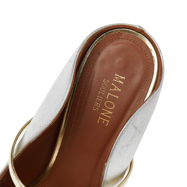 Pre Owned Malone Souliers Silver/Gold Patent And Leather Maureen Mules Size 39