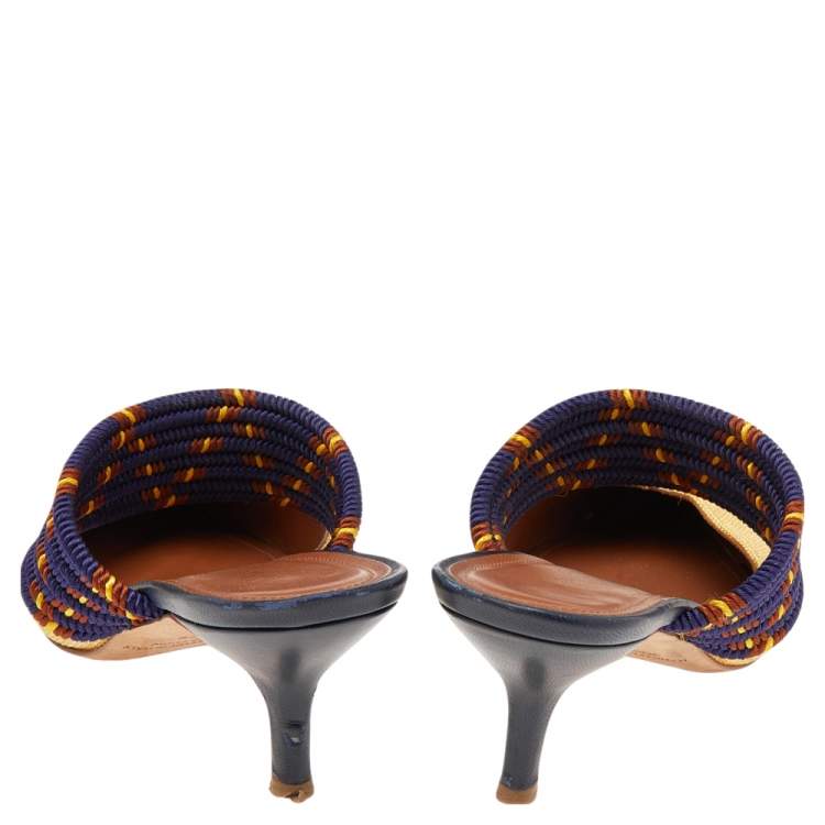 Pre Owned Malone Souliers Gold/Blue Fabric Maisie Mules Sandals Size 37.5