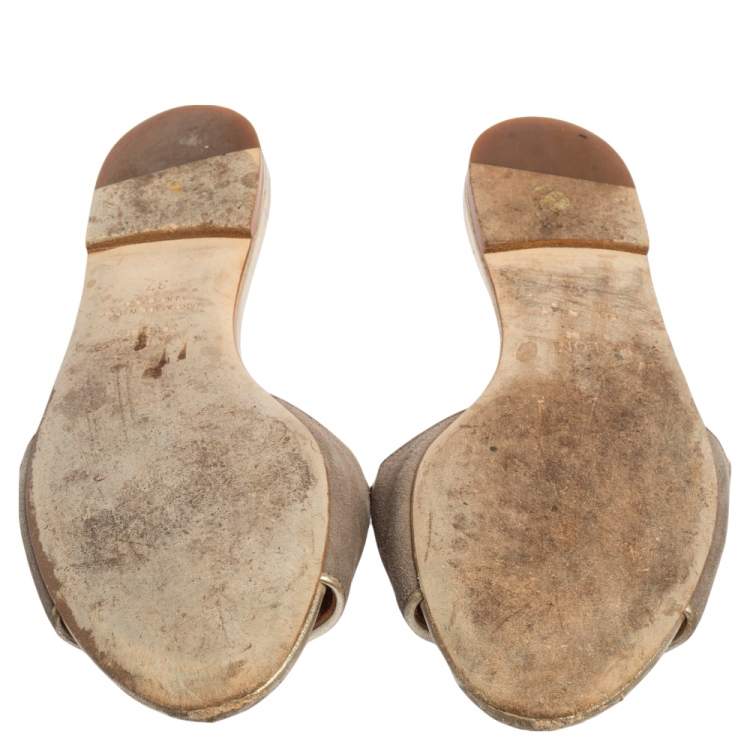 Pre Owned Malone Souliers Gold/Beige Suede Slide Sandals Size 37