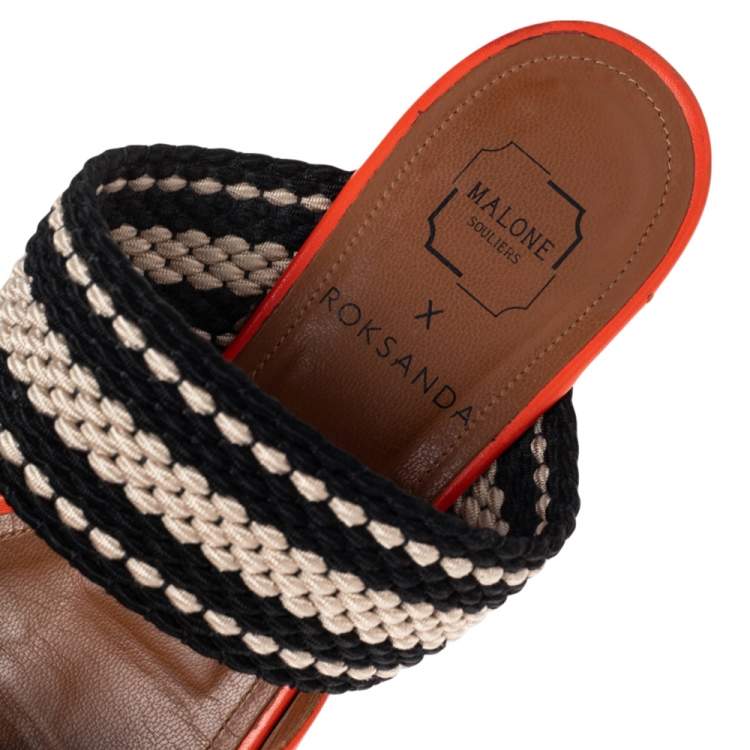Pre Owned Malone Souliers Orange?Black Leather Maisie Flats Size 38.5