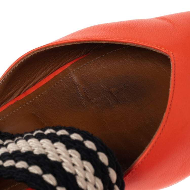 Pre Owned Malone Souliers Orange?Black Leather Maisie Flats Size 38.5