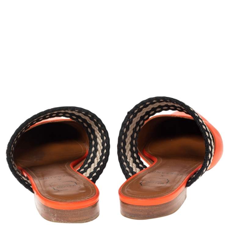 Pre Owned Malone Souliers Orange?Black Leather Maisie Flats Size 38.5