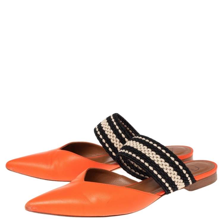 Pre Owned Malone Souliers Orange?Black Leather Maisie Flats Size 38.5