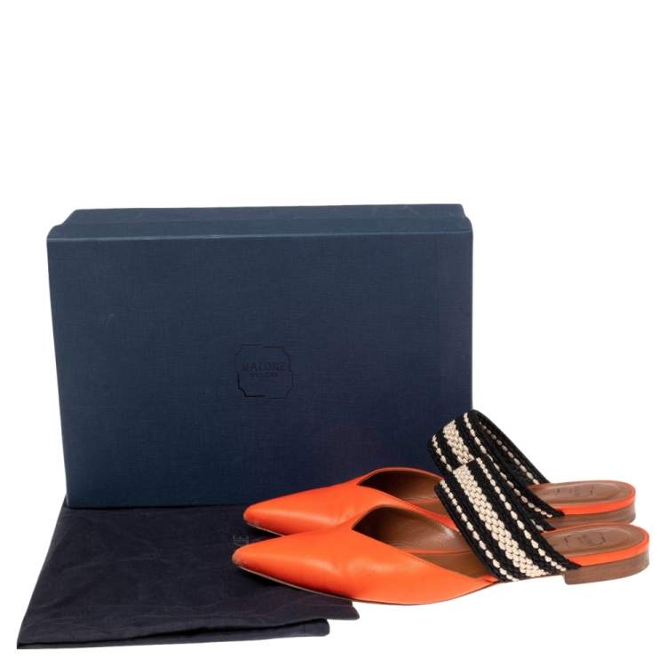 Pre Owned Malone Souliers Orange?Black Leather Maisie Flats Size 38.5