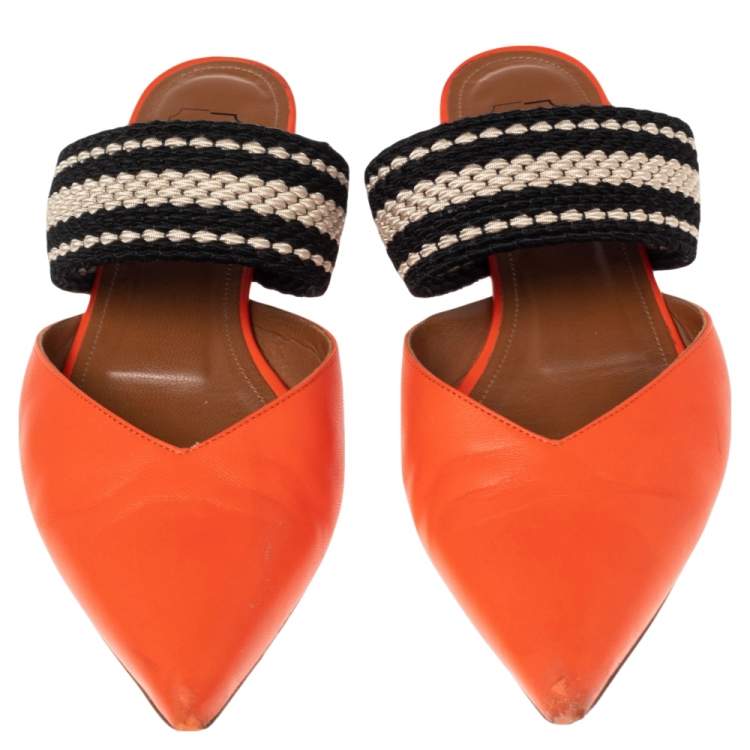 Pre Owned Malone Souliers Orange?Black Leather Maisie Flats Size 38.5