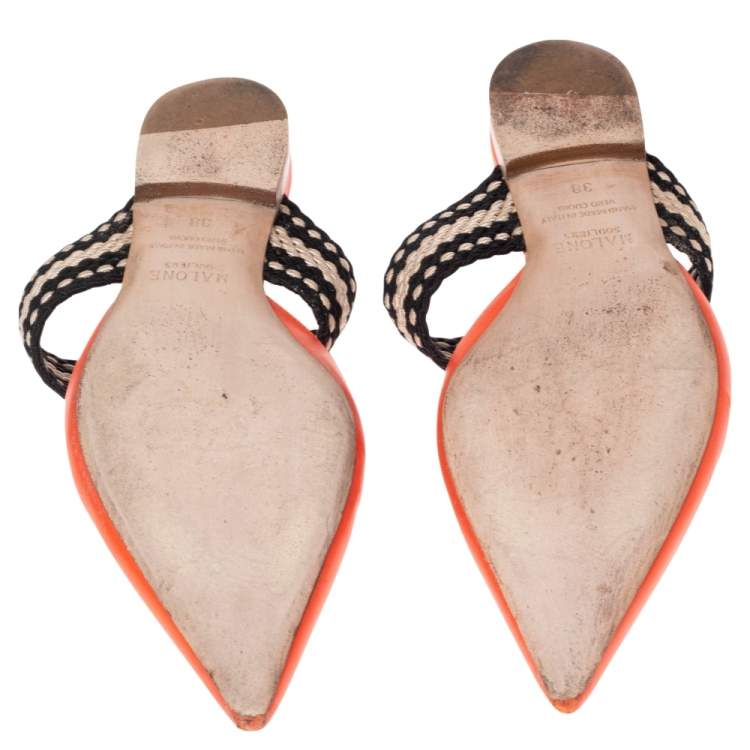 Pre Owned Malone Souliers Orange?Black Leather Maisie Flats Size 38.5