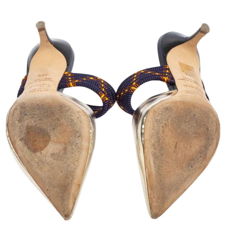Pre Owned Malone Souliers Metallic Gold Leather and Cord Maisie Pointed Toe Mules Size 39.5