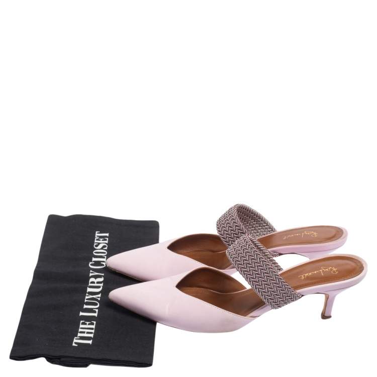Pre Owned Malone Souliers Pink Leather and Cord Maisie Pointed Toe Mules Size 39.5