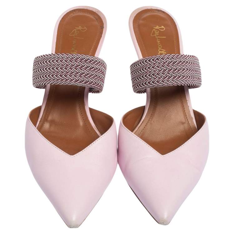 Pre Owned Malone Souliers Pink Leather and Cord Maisie Pointed Toe Mules Size 39.5