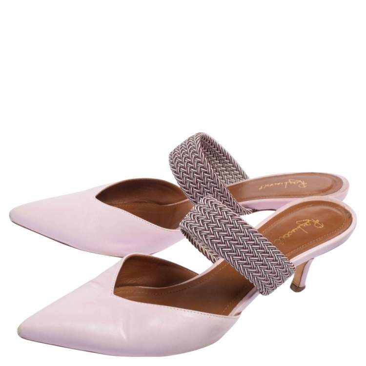 Pre Owned Malone Souliers Pink Leather and Cord Maisie Pointed Toe Mules Size 39.5