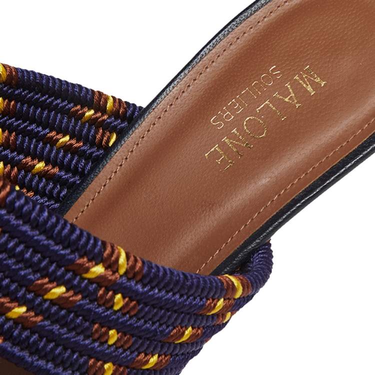 Pre Owned Malone Souliers Yellow/Purple Raffia And Fabric Maisie Mules Size 40