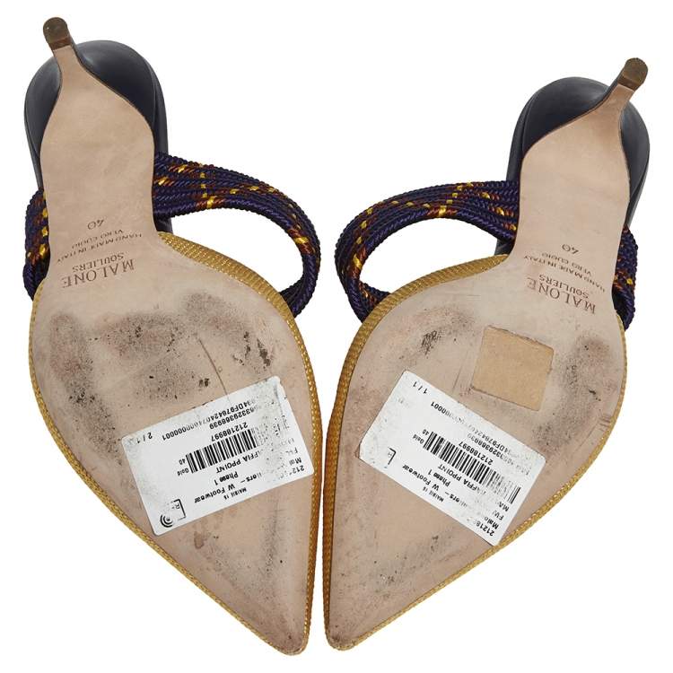 Pre Owned Malone Souliers Yellow/Purple Raffia And Fabric Maisie Mules Size 40