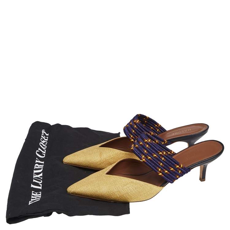 Pre Owned Malone Souliers Yellow/Purple Raffia And Fabric Maisie Mules Size 40