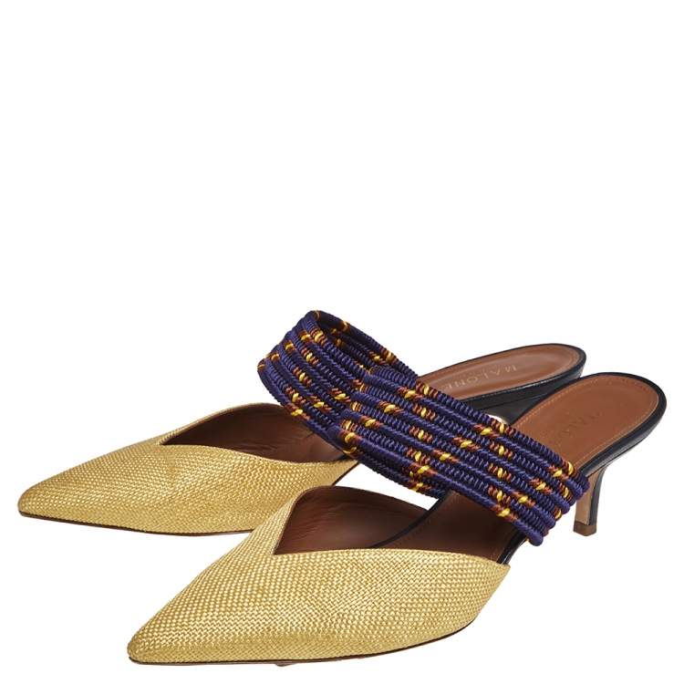 Pre Owned Malone Souliers Yellow/Purple Raffia And Fabric Maisie Mules Size 40