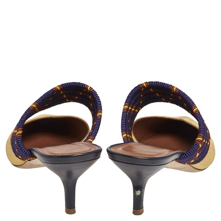 Pre Owned Malone Souliers Yellow/Purple Raffia And Fabric Maisie Mules Size 40