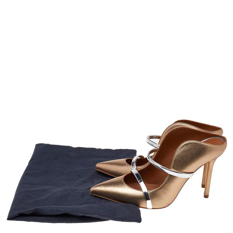 Pre Owned Malone Souliers Gold/Silver Patent And Leather Maureen Sandals Size 36