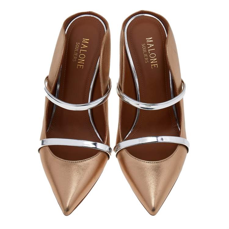 Pre Owned Malone Souliers Gold/Silver Patent And Leather Maureen Sandals Size 36