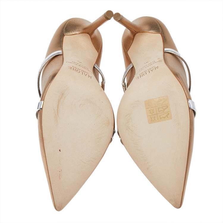 Pre Owned Malone Souliers Gold/Silver Patent And Leather Maureen Sandals Size 36