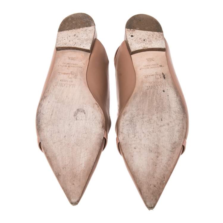 Pre Owned Malone Souliers Pink Leather Maureen Pointed Toe Flats Size 36.5