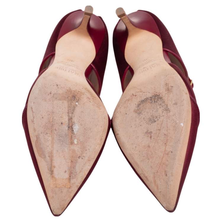 مملوكة مسبقًا Malone Souliers Burgundy Satin and Leather Trim Imogen Pumps Size 39