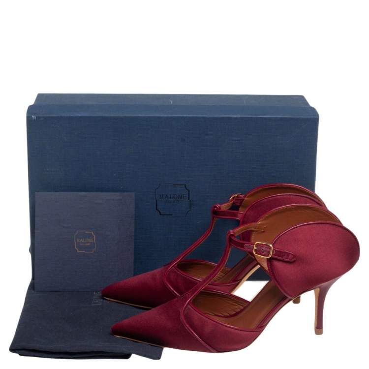 مملوكة مسبقًا Malone Souliers Burgundy Satin and Leather Trim Imogen Pumps Size 39