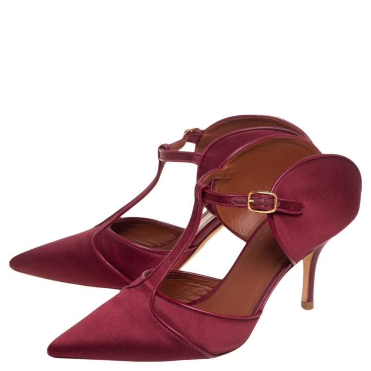 مملوكة مسبقًا Malone Souliers Burgundy Satin and Leather Trim Imogen Pumps Size 39
