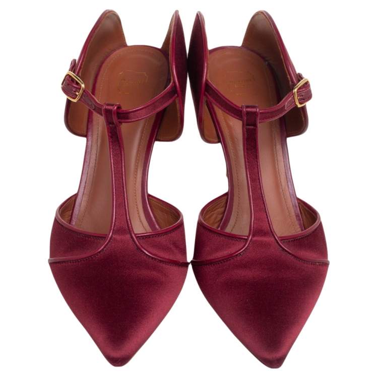 مملوكة مسبقًا Malone Souliers Burgundy Satin and Leather Trim Imogen Pumps Size 39