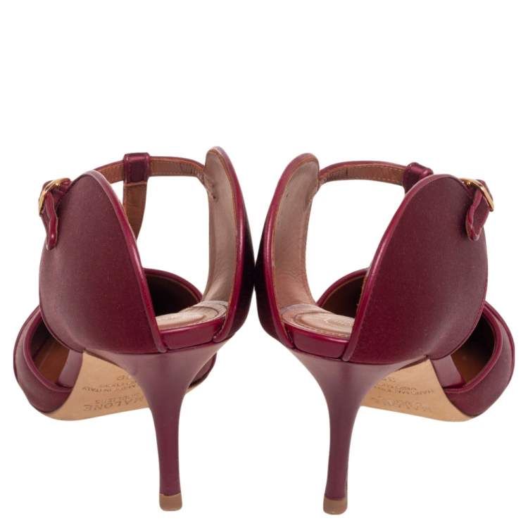 مملوكة مسبقًا Malone Souliers Burgundy Satin and Leather Trim Imogen Pumps Size 39