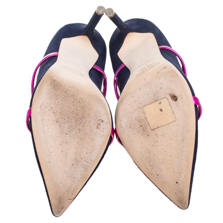 Pre Owned Malone Souliers Navy Blue Suede Maureen Pointed Toe Pumps Size 36