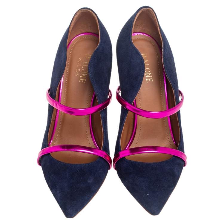 Pre Owned Malone Souliers Navy Blue Suede Maureen Pointed Toe Pumps Size 36